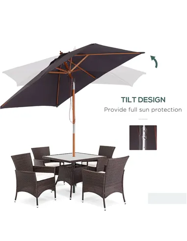Outsunny 2m x 1.5m Garden Parasol Umbrella with Tilting Sunshade Canopy, Outdoor Market Table Umbrella with Wood and Bamboo Fram