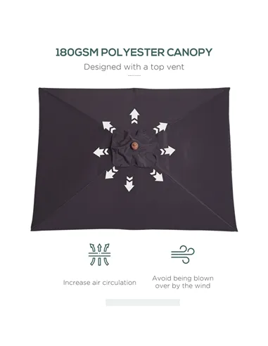 Outsunny 2m x 1.5m Garden Parasol Umbrella with Tilting Sunshade Canopy, Outdoor Market Table Umbrella with Wood and Bamboo Fram