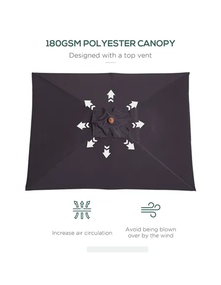 Outsunny 2m x 1.5m Garden Parasol Umbrella with Tilting Sunshade Canopy, Outdoor Market Table Umbrella with Wood and Bamboo Fram