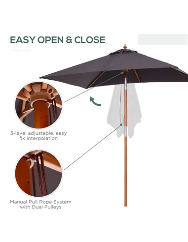 Outsunny 2m x 1.5m Garden Parasol Umbrella with Tilting Sunshade Canopy, Outdoor Market Table Umbrella with Wood and Bamboo Fram