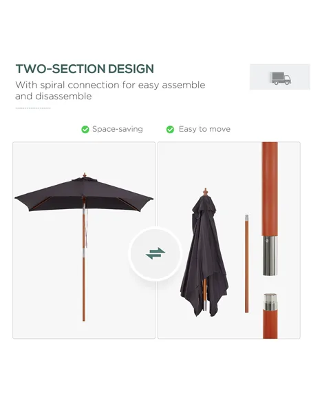 Outsunny 2m x 1.5m Garden Parasol Umbrella with Tilting Sunshade Canopy, Outdoor Market Table Umbrella with Wood and Bamboo Fram