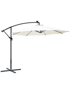 Outsunny Umbrella Parasol W/Solar Powered LED strips, Φ2.95x2.45H m-Cream
