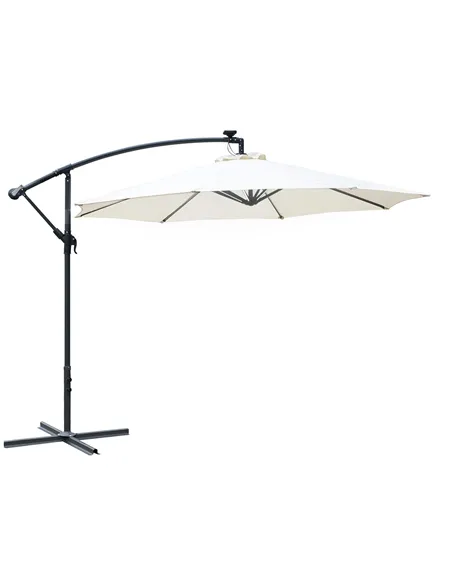 Outsunny Umbrella Parasol W/Solar Powered LED strips, Φ2.95x2.45H m-Cream
