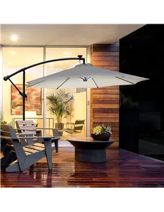 Outsunny Umbrella Parasol W/Solar Powered LED strips, Φ2.95x2.45H m-Cream 2
