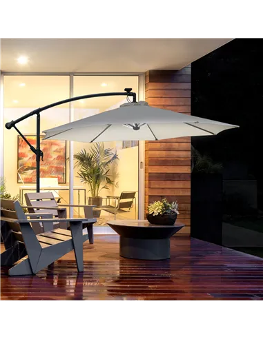 Outsunny Umbrella Parasol W/Solar Powered LED strips, Φ2.95x2.45H m-Cream