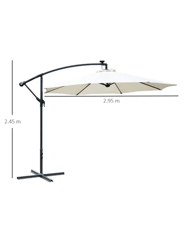 Outsunny Umbrella Parasol W/Solar Powered LED strips, Φ2.95x2.45H m-Cream