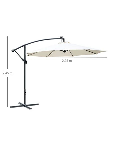 Outsunny Umbrella Parasol W/Solar Powered LED strips, Φ2.95x2.45H m-Cream