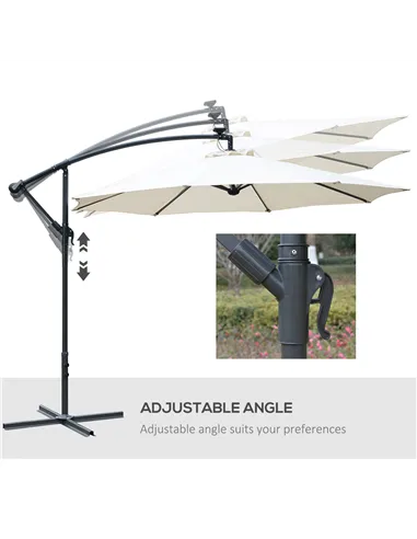 Outsunny Umbrella Parasol W/Solar Powered LED strips, Φ2.95x2.45H m-Cream