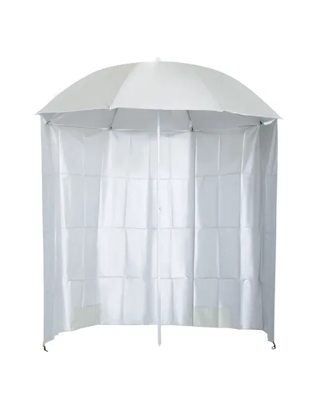 Outsunny 88" Arc 2.2M Fishing Umbrella Beach Parasol with Sides Brolly Shelter Canopy Shade with FREE Carry Bag Off-White