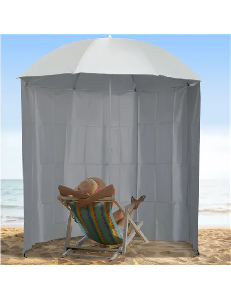 Outsunny 88" Arc 2.2M Fishing Umbrella Beach Parasol with Sides Brolly Shelter Canopy Shade with FREE Carry Bag Off-White