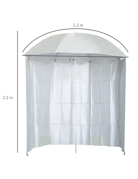 Outsunny 88" Arc 2.2M Fishing Umbrella Beach Parasol with Sides Brolly Shelter Canopy Shade with FREE Carry Bag Off-White