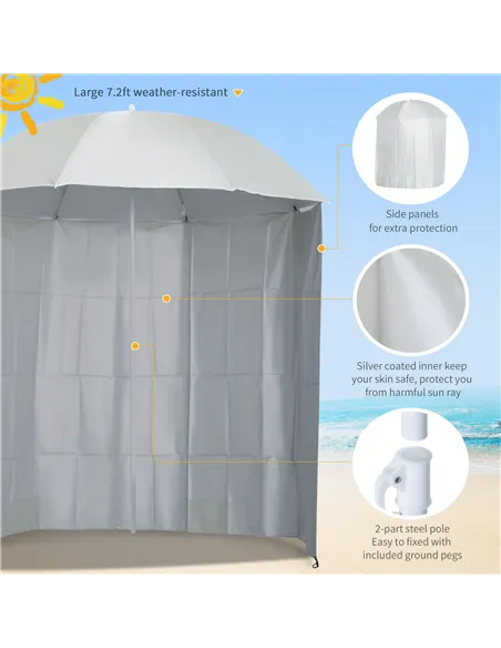 Outsunny 88" Arc 2.2M Fishing Umbrella Beach Parasol with Sides Brolly Shelter Canopy Shade with FREE Carry Bag Off-White
