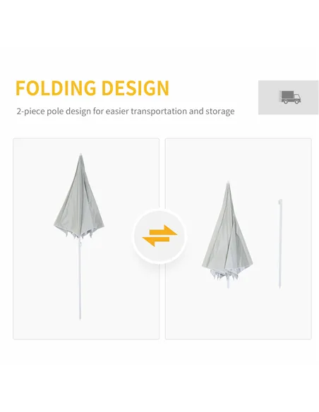 Outsunny 88" Arc 2.2M Fishing Umbrella Beach Parasol with Sides Brolly Shelter Canopy Shade with FREE Carry Bag Off-White