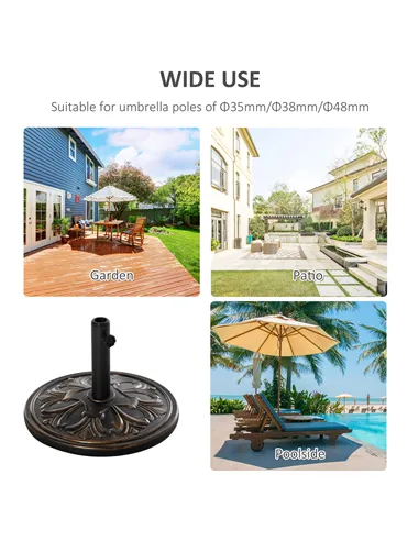 Outsunny 13kg Round Umbrella Base Outdoor Parasol Base Weight Stand Holder for Outdoor Garden Bronze Tone