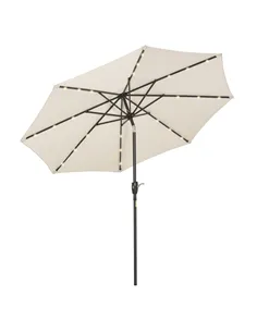 Outsunny Φ2.7m Garden 24 LED Light Parasol Solar Outdoor Tilt Sun Umbrella Patio Club Party Event Manual Sun Shade w/ Hand Crank