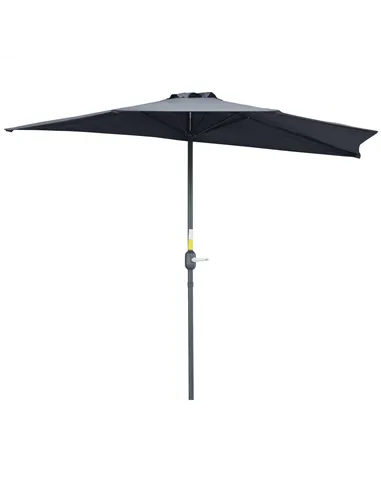 Outsunny 2.7m Garden Half Parasol, Outdoor Balcony Umbrella with 5 Steel Ribs, Patio Sun Shade, Grey