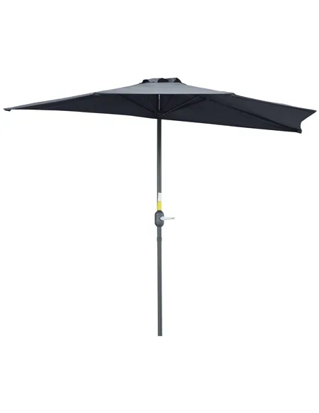 Outsunny 2.7m Garden Half Parasol, Outdoor Balcony Umbrella with 5 Steel Ribs, Patio Sun Shade, Grey