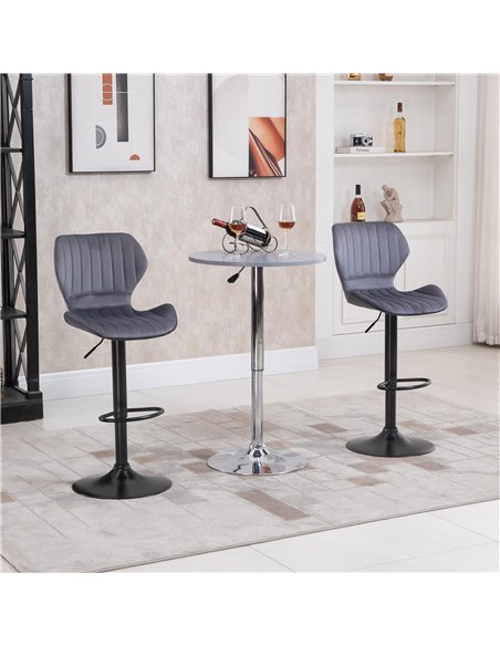 HOMCOM Bar Stool Set of 2 Velvet-Touch Fabric Adjustable Height Swivel Counter Chairs with Footrest, Grey