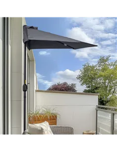 Outsunny 2.7m Garden Half Parasol, Outdoor Balcony Umbrella with 5 Steel Ribs, Patio Sun Shade, Grey 2