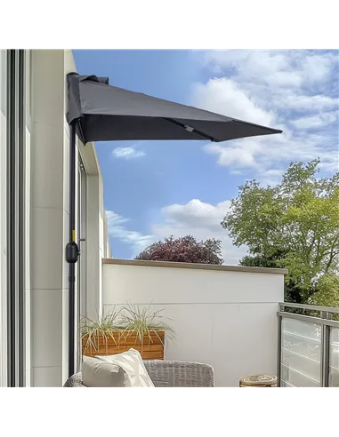Outsunny 2.7m Garden Half Parasol, Outdoor Balcony Umbrella with 5 Steel Ribs, Patio Sun Shade, Grey