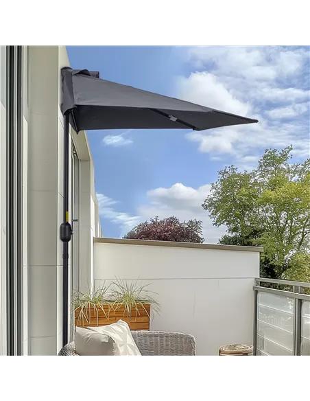 Outsunny 2.7m Garden Half Parasol, Outdoor Balcony Umbrella with 5 Steel Ribs, Patio Sun Shade, Grey