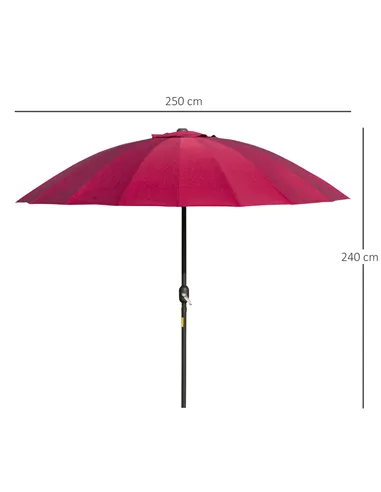 Outsunny 2.5m Shanghai Garden Parasol Umbrella with Crank & Tilt, Adjustable Outdoor Sun Shade, Red
