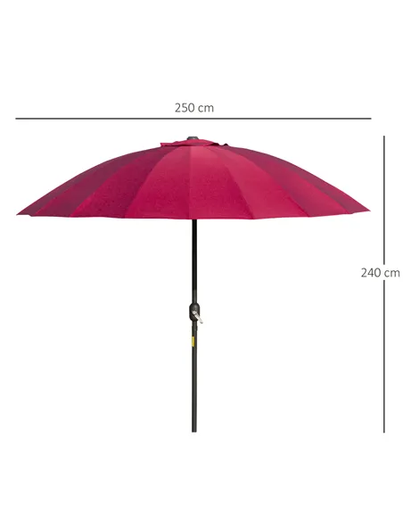Outsunny 2.5m Shanghai Garden Parasol Umbrella with Crank & Tilt, Adjustable Outdoor Sun Shade, Red