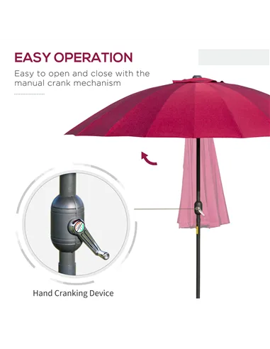 Outsunny 2.5m Shanghai Garden Parasol Umbrella with Crank & Tilt, Adjustable Outdoor Sun Shade, Red