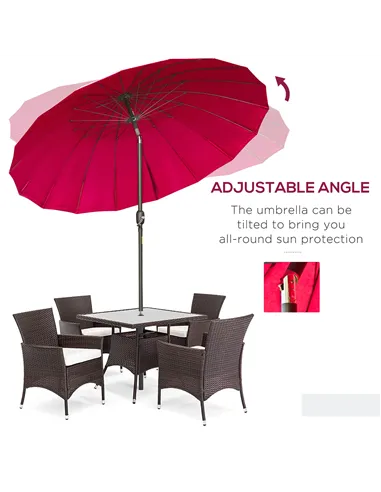 Outsunny 2.5m Shanghai Garden Parasol Umbrella with Crank & Tilt, Adjustable Outdoor Sun Shade, Red
