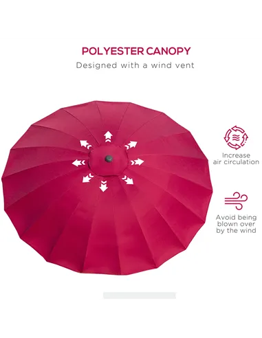 Outsunny 2.5m Shanghai Garden Parasol Umbrella with Crank & Tilt, Adjustable Outdoor Sun Shade, Red