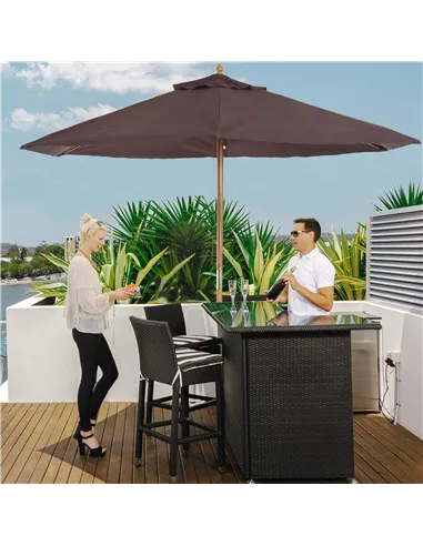 Outsunny 2.5m Wood Garden Parasol Sun Shade Patio Outdoor Wooden Umbrella Canopy Coffee