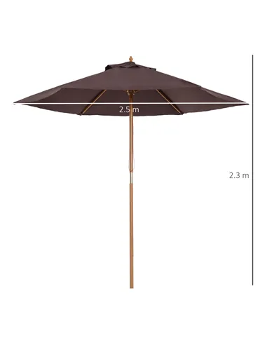 Outsunny 2.5m Wood Garden Parasol Sun Shade Patio Outdoor Wooden Umbrella Canopy Coffee