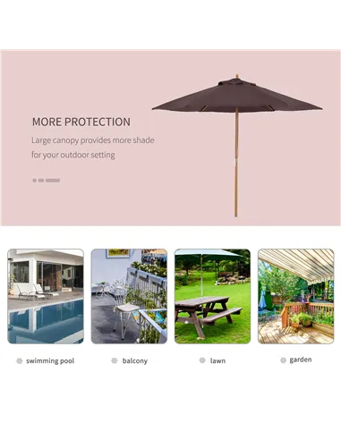 Outsunny 2.5m Wood Garden Parasol Sun Shade Patio Outdoor Wooden Umbrella Canopy Coffee