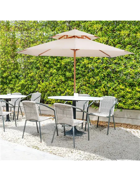 Outsunny 2.7m Elegant Wooden Frame Parasol Umbrella - Beige
