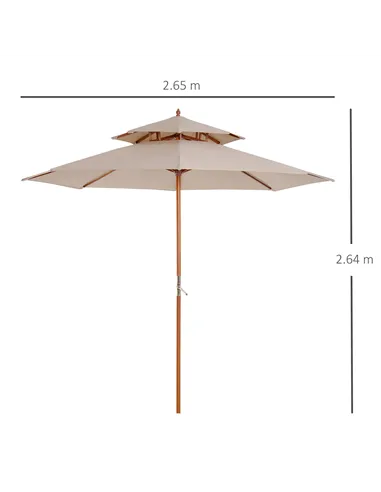 Outsunny 2.7m Elegant Wooden Frame Parasol Umbrella - Beige