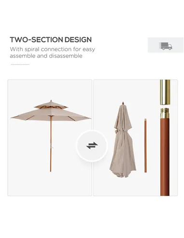 Outsunny 2.7m Elegant Wooden Frame Parasol Umbrella - Beige