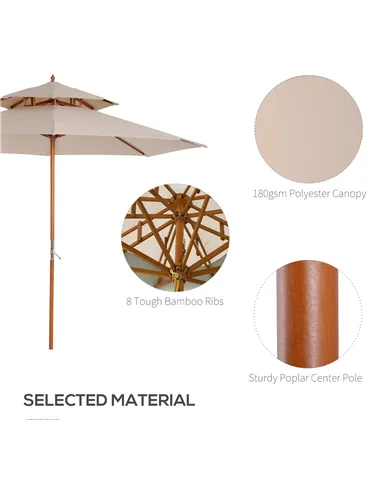 Outsunny 2.7m Elegant Wooden Frame Parasol Umbrella - Beige