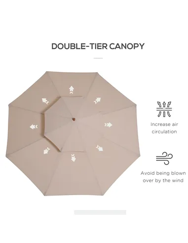 Outsunny 2.7m Elegant Wooden Frame Parasol Umbrella - Beige