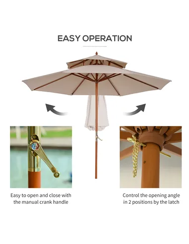 Outsunny 2.7m Elegant Wooden Frame Parasol Umbrella - Beige