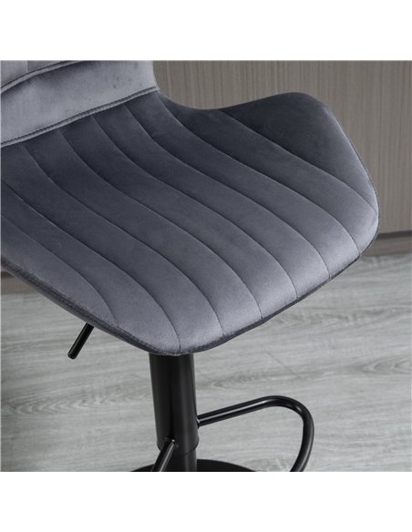 HOMCOM Bar Stool Set of 2 Velvet-Touch Fabric Adjustable Height Swivel Counter Chairs with Footrest, Grey