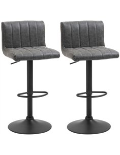 HOMCOM Adjustable Barstools Set of 2, Swivel Counter Bar Chairs, Bar Stools with Footrest, PU Leather, Gas Lift, Grey