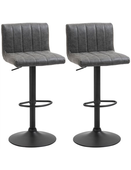 HOMCOM Adjustable Barstools Set of 2, Swivel Counter Bar Chairs, Bar Stools with Footrest, PU Leather, Gas Lift, Grey