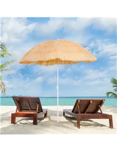 Outsunny 1.6m Patio Garden Hawaii Beach Sun Umbrella Sunshade Hawaiian Folding Tilting Crank Parasol (Wheat) 2
