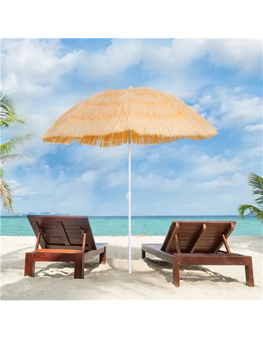Outsunny 1.6m Patio Garden Hawaii Beach Sun Umbrella Sunshade Hawaiian Folding Tilting Crank Parasol (Wheat)