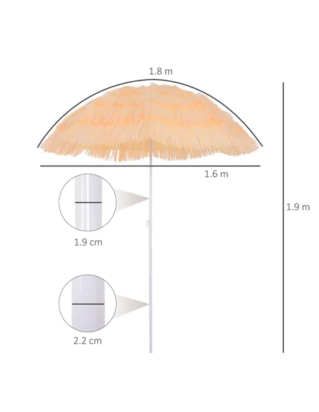 Outsunny 1.6m Patio Garden Hawaii Beach Sun Umbrella Sunshade Hawaiian Folding Tilting Crank Parasol (Wheat)