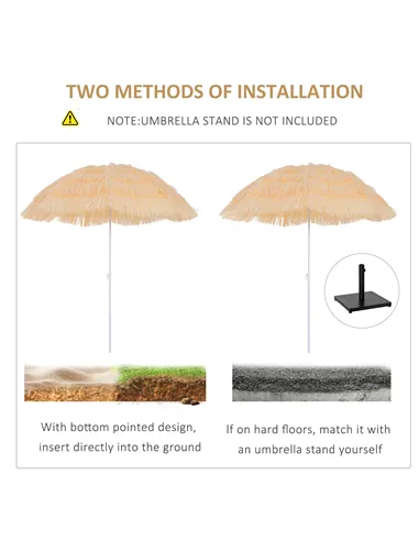 Outsunny 1.6m Patio Garden Hawaii Beach Sun Umbrella Sunshade Hawaiian Folding Tilting Crank Parasol (Wheat)