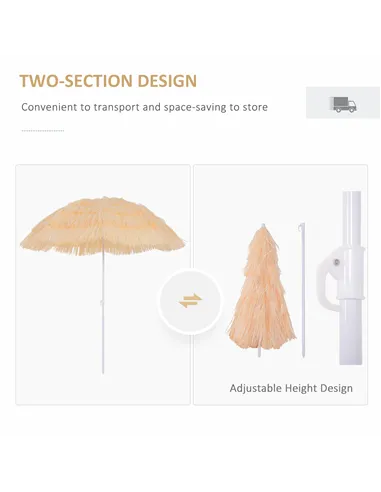 Outsunny 1.6m Patio Garden Hawaii Beach Sun Umbrella Sunshade Hawaiian Folding Tilting Crank Parasol (Wheat)