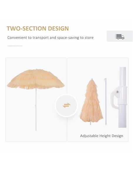 Outsunny 1.6m Patio Garden Hawaii Beach Sun Umbrella Sunshade Hawaiian Folding Tilting Crank Parasol (Wheat)