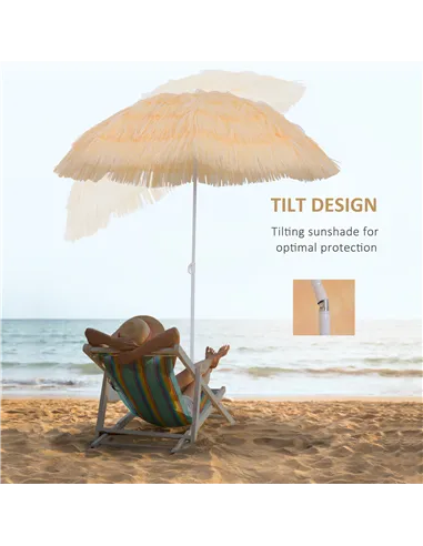 Outsunny 1.6m Patio Garden Hawaii Beach Sun Umbrella Sunshade Hawaiian Folding Tilting Crank Parasol (Wheat)