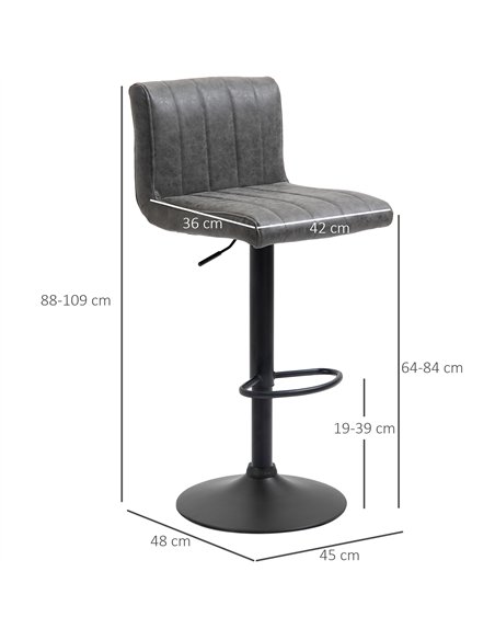 HOMCOM Adjustable Barstools Set of 2, Swivel Counter Bar Chairs, Bar Stools with Footrest, PU Leather, Gas Lift, Grey
